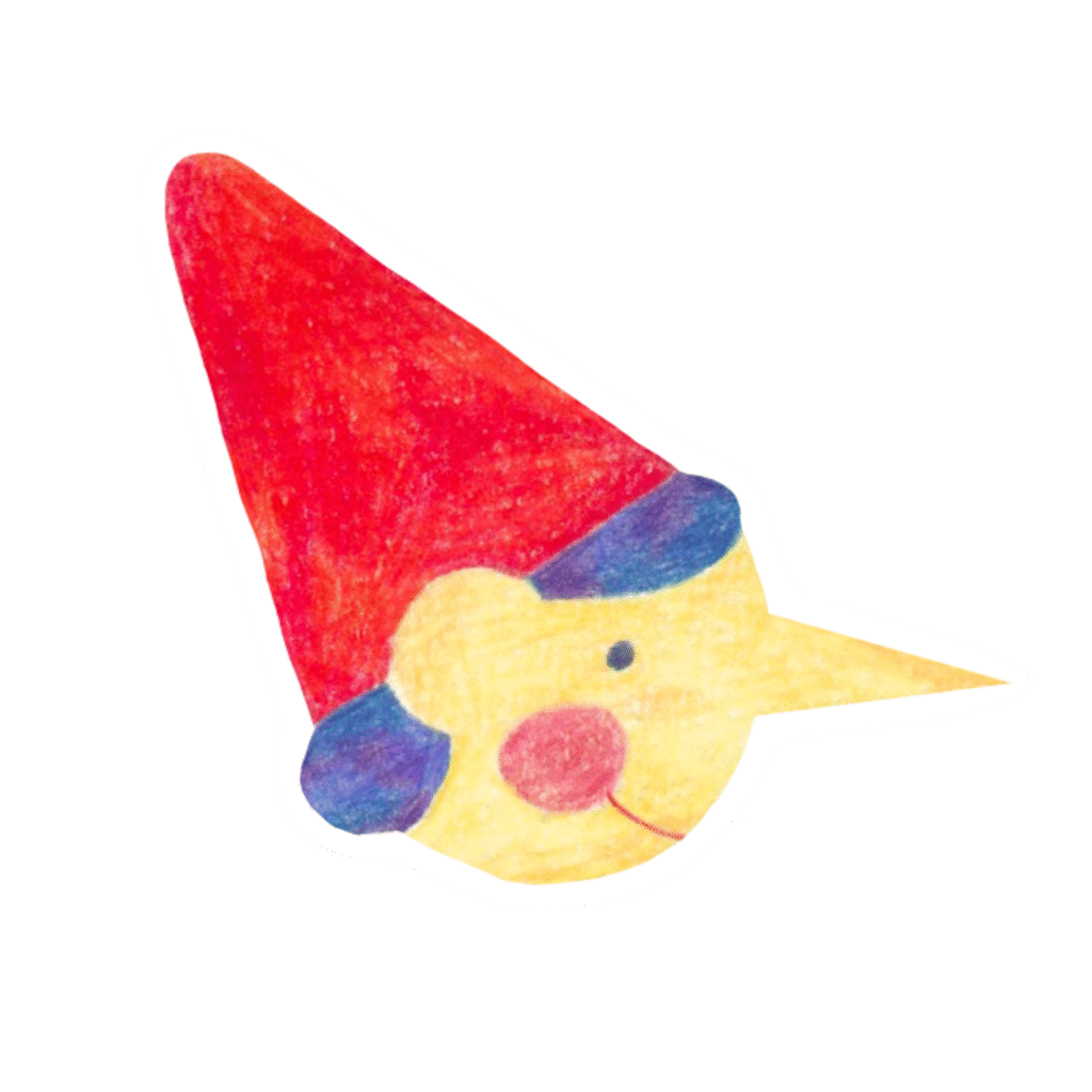 Autocollant de la tête d'un chasseur de champignons avec un chapeau pointu rouge